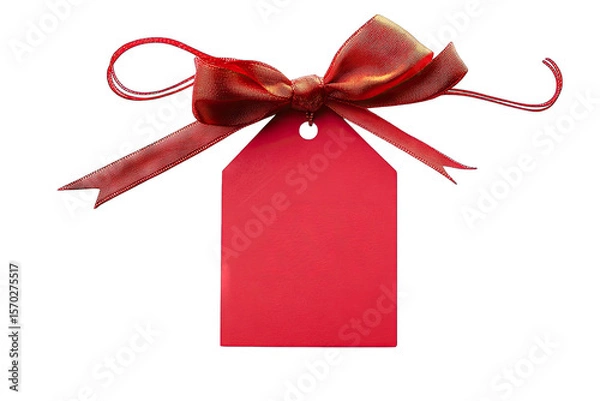 Obraz Red Gift Tag With A Red Bow On A Transparent Background