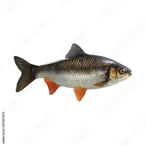 Fototapeta Side view of a fish against a plain white background.
