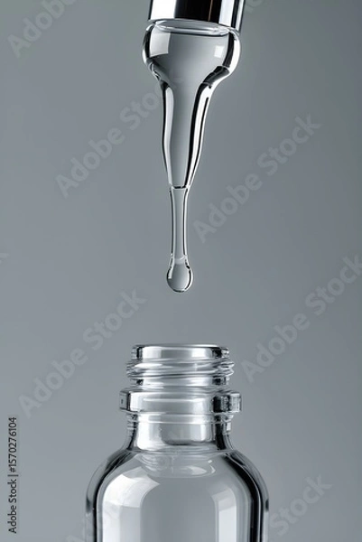 Fototapeta AI Generative. Clear Dropper Dispensing Liquid from Glass Bottle - Skincare or Science Concept. 1