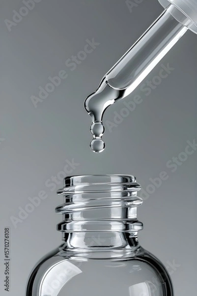 Fototapeta AI Generative. Clear Dropper Dispensing Liquid from Glass Bottle - Skincare or Science Concept. 2