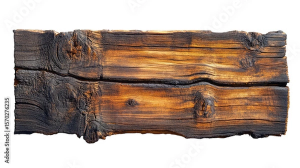 Obraz A Close-up Of A Weathered Wooden Plank With A Rustic Burnt Appearance The Wood Is Dark Brown And Has A Rough Texture There Are Cracks And Knots In The Wood As Well As Some Charred Areas The Plank Is I