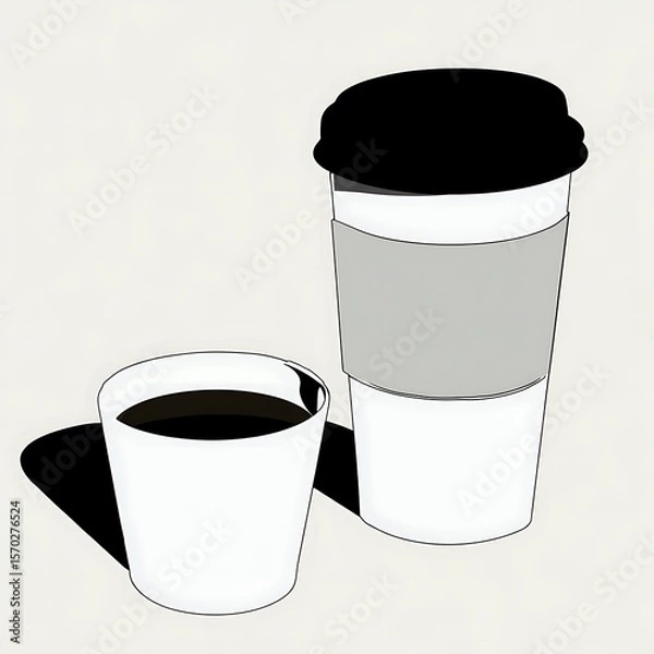 Fototapeta Two coffee cups, one small and one large, in a simple, stylized design.