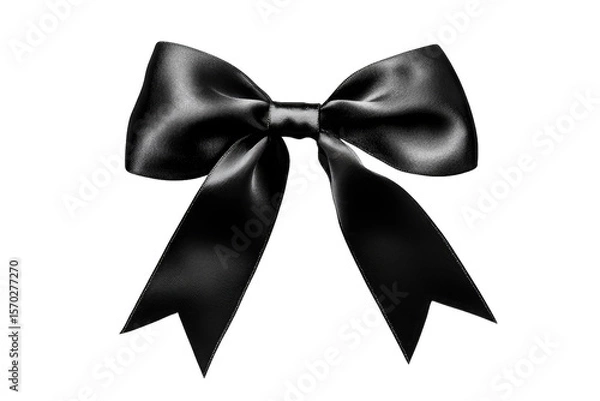 Obraz A Black Satin Ribbon Bow On A Transparent Background The Bow Is Tied In A Classic Style With The Ends Of The Ribbon Forming Two Sharp Points