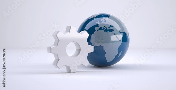 Obraz 地球と歯車アイコン、ネットワークの設定