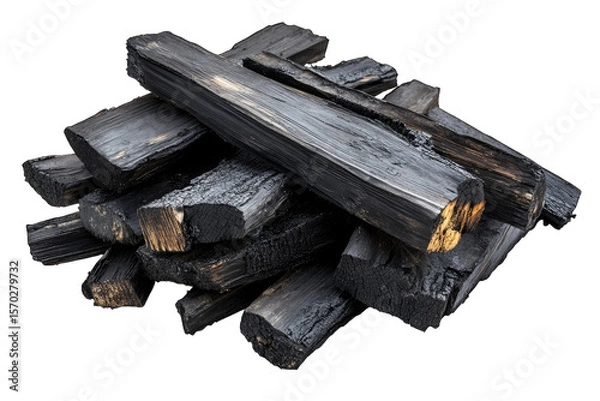 Obraz A Pile Of Black Charred Wooden Logs Isolated On A Transparent Background The Logs Are Arranged In A Random But Aesthetically Pleasing Manner