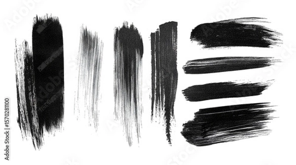 Obraz Set Of Black Paint Brushstrokes Isolated On Transparent Background