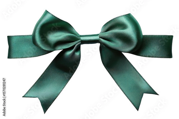 Obraz A Green Satin Ribbon Tied Into A Bow Isolated On A Transparent Background