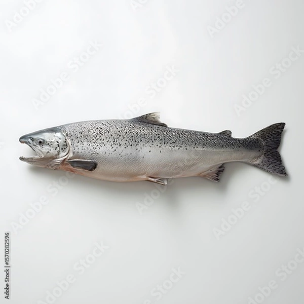 Fototapeta Fresh salmon laid out on a white surface.