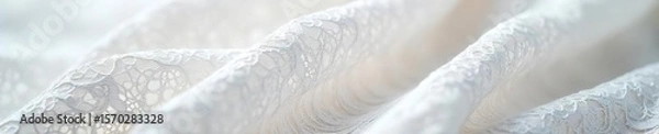 Fototapeta Elegant White Lace Fabric Close-Up Intricate Detailing and Soft Texture, Perfect for Wedding or Craft Projects