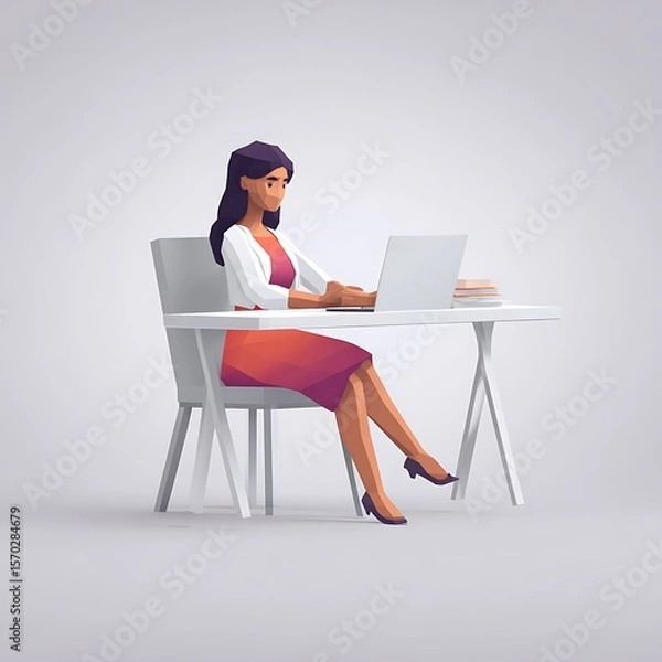 Fototapeta Woman working at a computer in a modern office setting.