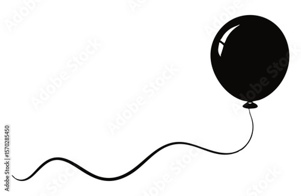 Fototapeta 
A simple black silhouette of a balloon with a long, wavy string, symbolizing celebration, lightness, or rising.