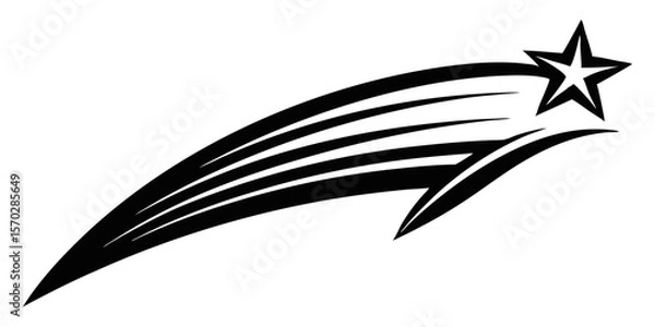 Fototapeta A dynamic black outline illustration of a shooting star with a trailing comet-like tail, symbolizing success, achievement, or swift progress.