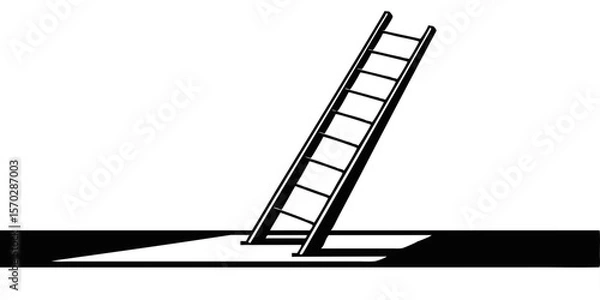 Fototapeta A stark, black and white illustration of a ladder leaning against an unseen surface, casting a strong shadow, symbolizing progress, ascent, or overcoming challenges.