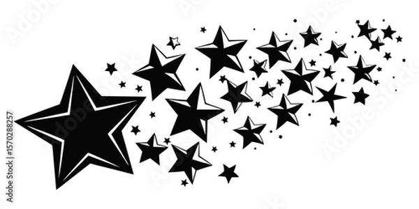 Fototapeta A trailing cluster of black stars, varying in size, creating a dynamic shooting star or magical dust effect.