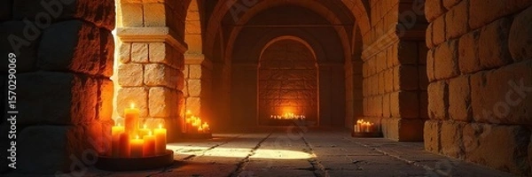 Fototapeta Serene Candlelight Illuminates Ancient Chapel Peaceful Lent Atmosphere