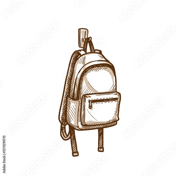 Fototapeta Backpack hung on wall hook in hand-drawn style in neutral colors  