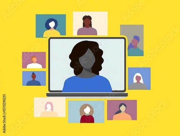 Fototapeta Group video call illustration with diverse participants.