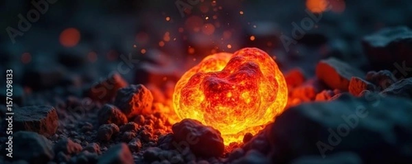 Fototapeta Glowing Ember Radiating Heat in Darkness A Close-Up Image Perfect for Scientific, Industrial, or Environmental Projects Illustrating Warmth, Energy, and the Concept of Background Heat.