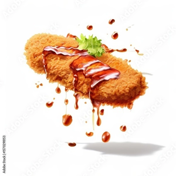 Fototapeta an AI Image Generator, Crispy Fried Chicken Slice with Sauce