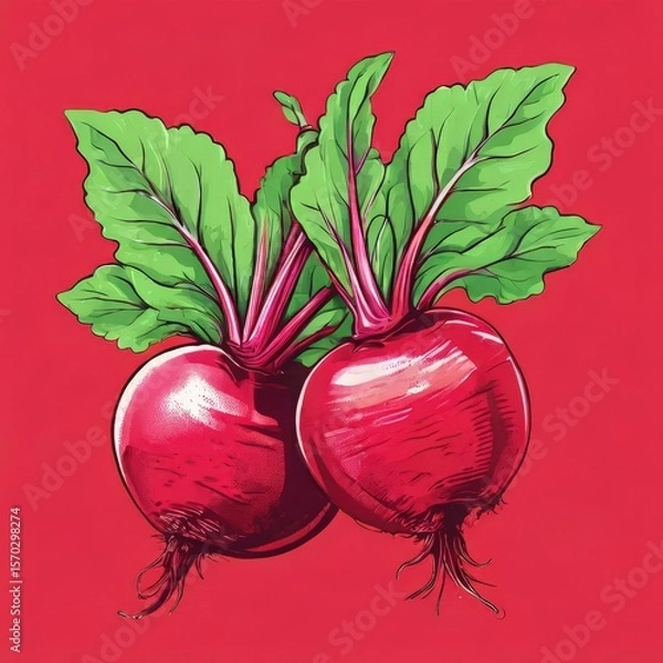 Fototapeta an AI Image Generator, Vivid Illustration of Two Fresh Beetroots