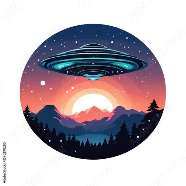 Fototapeta an AI Image Generator, Spaceship Above a Forested Landscape