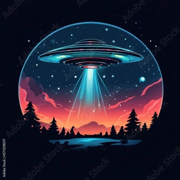 Fototapeta an AI Image Generator, Spaceship Above a Forested Landscape