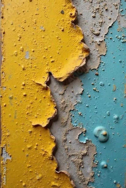 Fototapeta Aged Textured Surface with Peeling Paint Close-up Detail Showing Layers of Decay and the Passage of Time - Ideal for Historical and Vintage Designs
