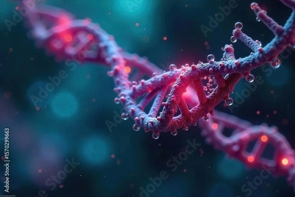 Fototapeta Nanobot Interacting with DNA Strand Microscopic View of Nanobiology Research