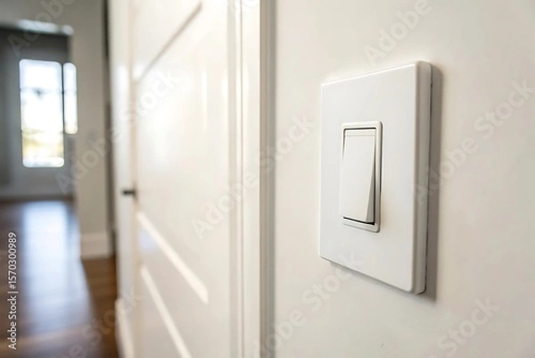 Fototapeta Modern White Light Switch on a White Wall in a Modern Home Interior