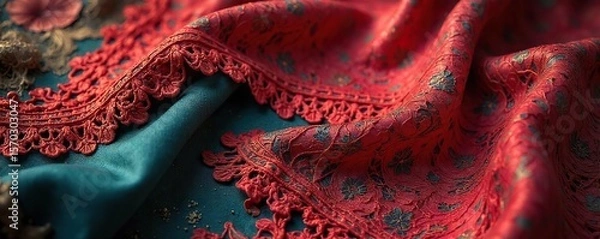 Fototapeta Luxurious Antique Fabrics & Lace Close-Up Texture Background for Design Projects
