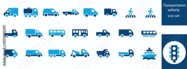 Fototapeta Transport icons set. Auto, bus, trolleybus, subway, train, ship, plane and on foot. Public, travel and delivery transport icons