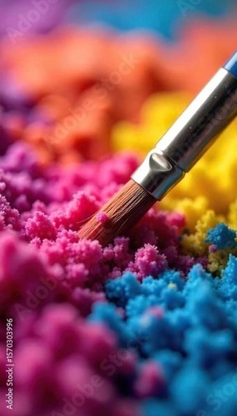 Fototapeta Artist Transforming Plush Carpet with Vibrant Hues Close-up of Creative Paintbrush Work