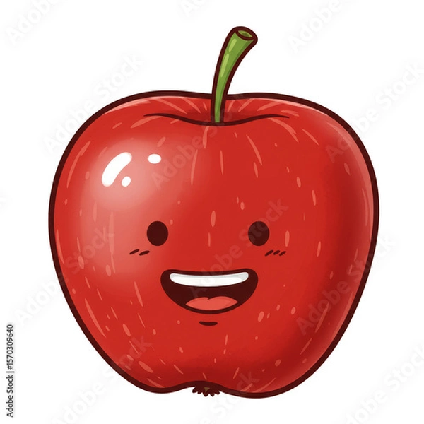 Fototapeta Cute Red Apple Cartoon Character with Happy Face Illustration