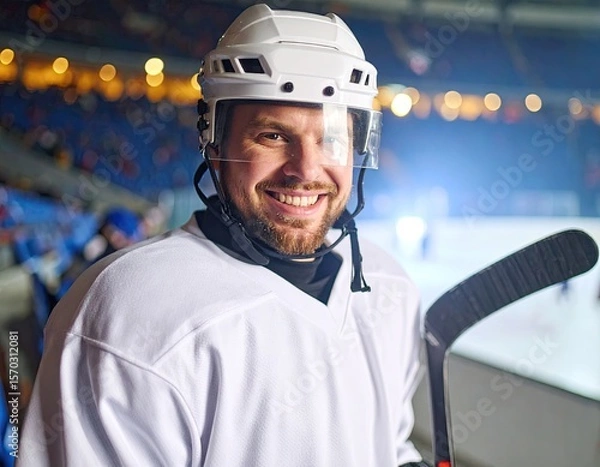 Fototapeta Hockey player smiles on ice rink