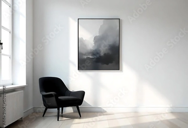 Fototapeta Generative AI Minimalist Room Featuring Abstract Cloud Painting