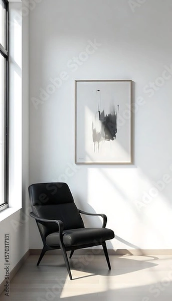 Fototapeta Generative AI minimalist interior with abstract art and light