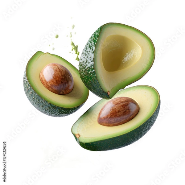 Fototapeta Sliced Avocado Pieces With Vibrant Green Colors Showing Freshness Texture Details Isolated Transparent Background