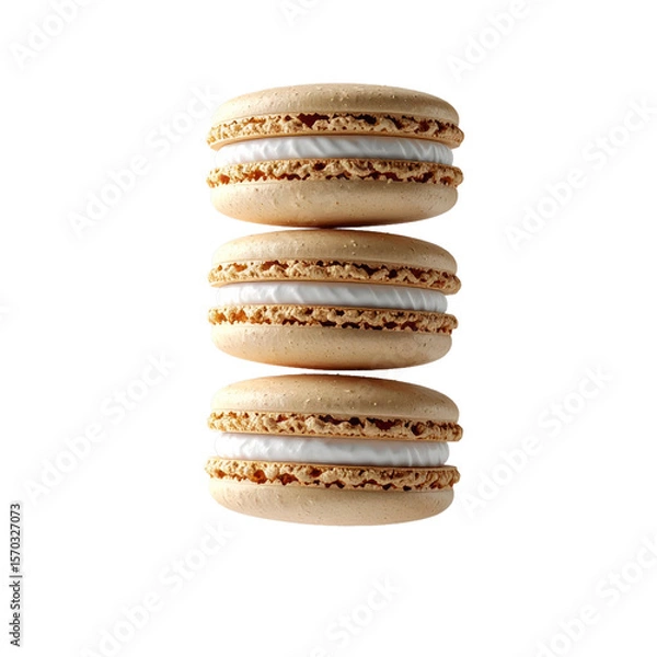 Fototapeta Stacked Macarons With Beige Shells And White Cream Filling Isolated Transparent Background