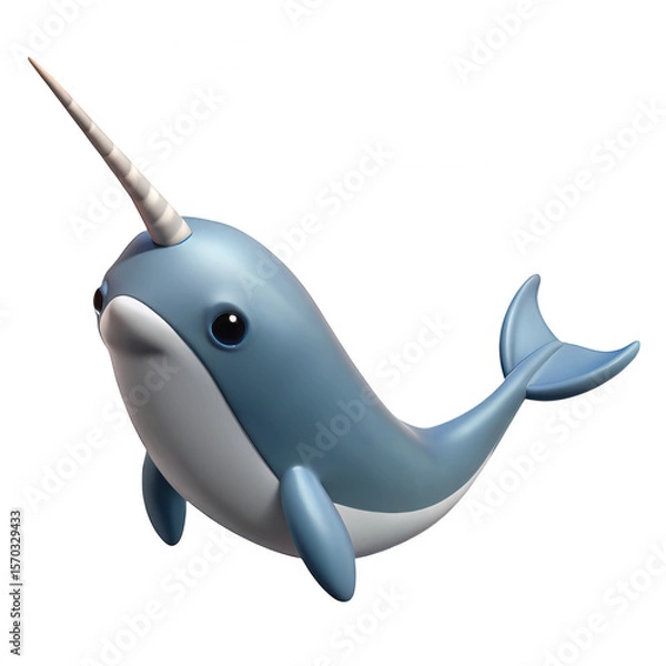 Fototapeta 3D Cartoon narwhal isolated on transparent background. use for stickers.