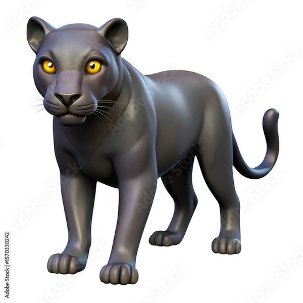Fototapeta 3D Cartoon black panther isolated on transparent background. use cases: mascot.