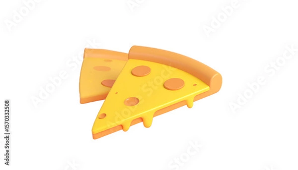 Fototapeta Two Pizza Slices In Yellow And Orange Colors With Cheese Melting On Transparent Background