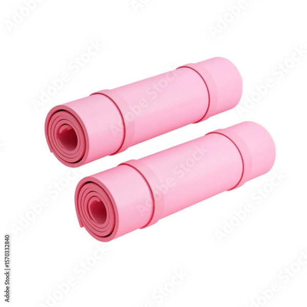 Fototapeta Two Rolled Pink Yoga Mats With Straps Isolated Transparent Background