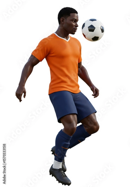 Fototapeta Isolated PNG of Soccer Player Kicking Ball with Transparent Background