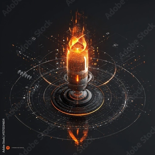 Fototapeta Abstract Tech Hub with Fiery Data Core