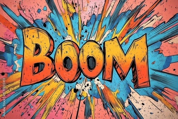 Fototapeta Explosive 'Boom' Comic-style Graphic with Dynamic Background Elements explosion vibrant