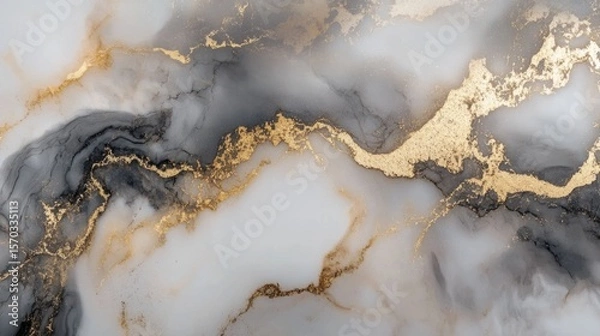 Fototapeta Luxurious Grey and White Marble Stone Texture with Gold Details - Abstract marbled background. elegant