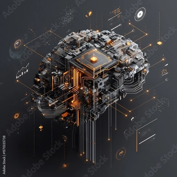 Fototapeta Digital Brain with Computer Chip Technology Concept