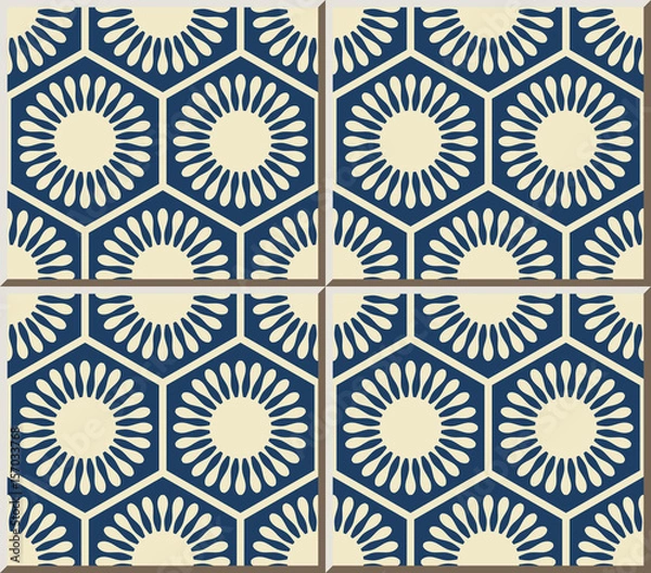Fototapeta Ceramic tile pattern polygon round flower geometry cell frame
