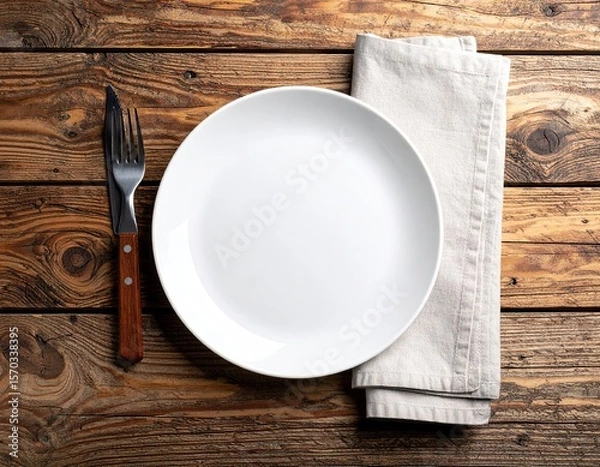 Fototapeta Empty plate on wooden table (1)