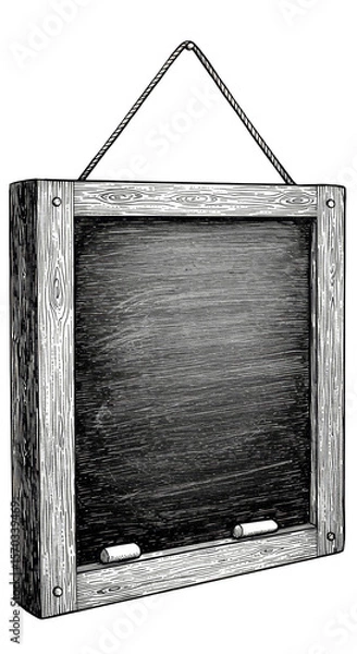 Fototapeta Grunge Blackboard Illustration on Transparent Background with Chalk Frame